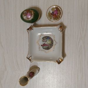 Vintage Royal Romance Ashtray, Boot, Egg Trinket Box  & Decorative Mini Plate